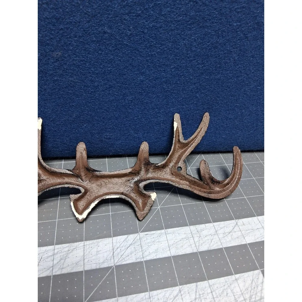 Unbranded Antler Wall Rack Brown Cast Iron Rustic Lodge Deer Horn Hooks